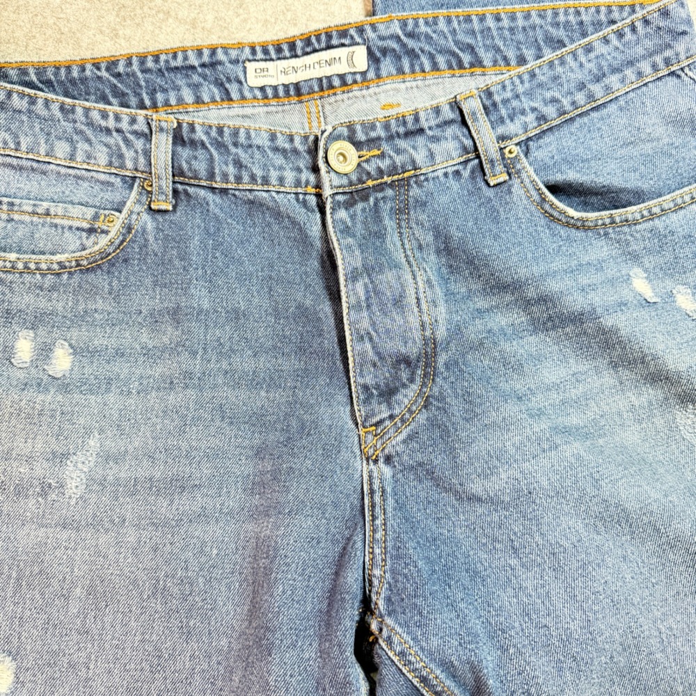 Rench Denim DR Studio Mens Blue Distressed Straight Leg Button Fly Jeans W36